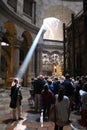 Pilgrims in front of The  Edicule in The Church of the Holy Sepulchre, Christ`s tomb, in the Old City of Jerusalem, Israel Royalty Free Stock Photo